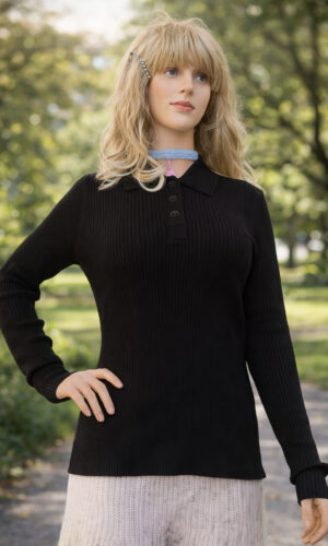 CZLucky Ribbed Knit Polo Sweater