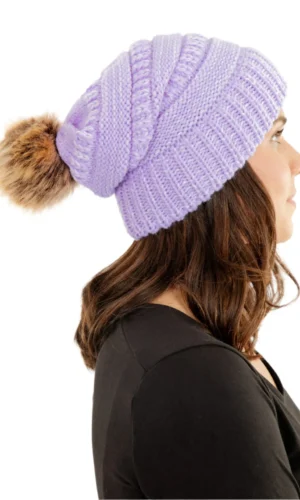 Knitted Crochet Beanie with fur pom